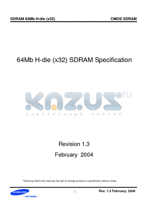 K4S643232H-TL70 datasheet - 64Mb H-die (x32) SDRAM Specification