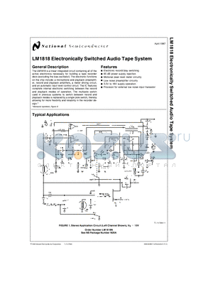 LM1818 datasheet - Electronically Switched Audio Tape System