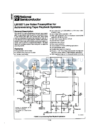 LM1837 datasheet - Low Noise PREAMPLIFIER FOR AUTOREVERSING TAPE PLAYBACK SYSTEMS