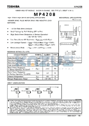 MP4208 datasheet - N CHANNEL MSO TYPE (HIGH POWER HIGH SPEED SWITCHING APPLICATIONS HAMMER DRIVE, PULSE MOTOR DRIVE AND INDUCTIVE LOAD SWITCHING)