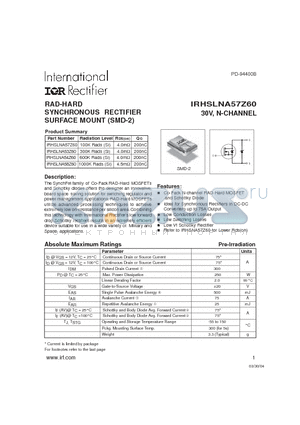 IRHSLNA57Z60 datasheet - RAD-HARD IRHSLNA57Z60  RECTIFIER SURFACE MOUNT (SMD-2)