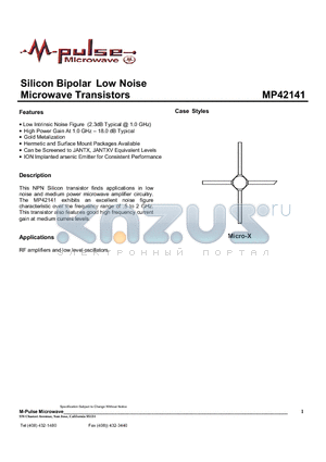 MP4214135 datasheet - Silicon Bipolar  Low Noise Microwave Transistors