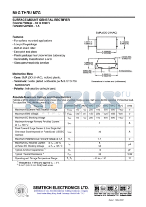 M4G datasheet - SURFACE MOUNT GENERAL RECTIFIER