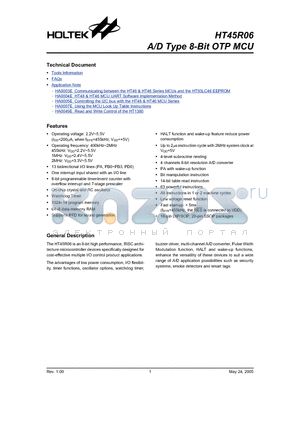 HT45R06 datasheet - A/D Type 8-Bit OTP MCU