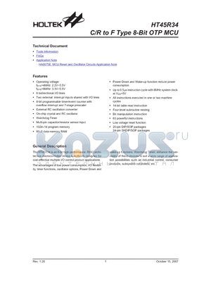 HT45R34 datasheet - C/R to F Type 8-Bit OTP MCU