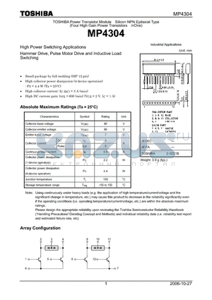 MP4304 datasheet - High Power Switching Applications Hammer Drive, Pulse Motor Drive and Inductive Load Switching