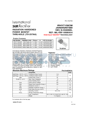 IRHY4130CM datasheet - RADIATION HARDENED POWER MOSFET THRU-HOLE (TO-257AA)