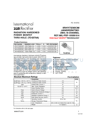 IRHY4230CM datasheet - RADIATION HARDENED POWER MOSFET THRU-HOLE (TO-257AA)