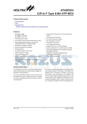 HT45R35V datasheet - C/R to F Type 8-Bit OTP MCU