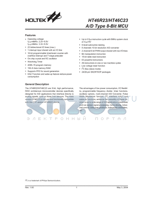 HT46C23 datasheet - A/D Type 8-Bit MCU