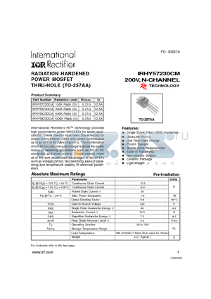 IRHY54230CM datasheet - RADIATION HARDENED POWER MOSFET THRU-HOLE (TO-257AA)