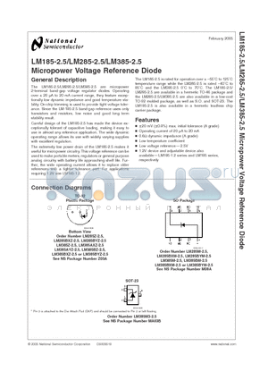 LM185BXH-2.5/883 datasheet - Micropower Voltage Reference Diode