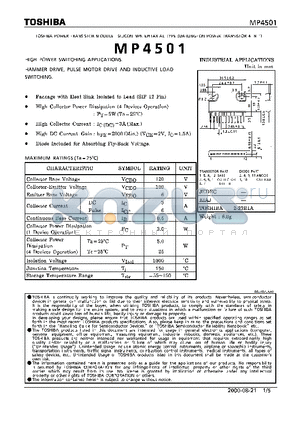 MP4501 datasheet - N CHANNEL MSO TYPE (HIGH POWER HIGH SPEED SWITCHING APPLICATIONS HAMMER DRIVE, PULSE MOTOR DRIVE AND INDUCTIVE LOAD SWITCHING)