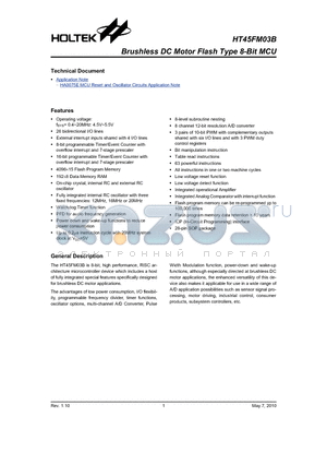 HT45FM03B datasheet - Brushless DC Motor Flash Type 8-Bit MCU