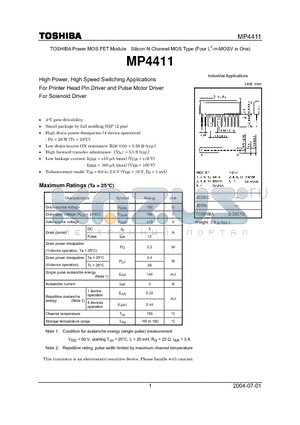 MP4411 datasheet - TOSHIBA Power MOS FET Module Silicon N Channel MOS Type (Four L2-PIE-MOSV in One)