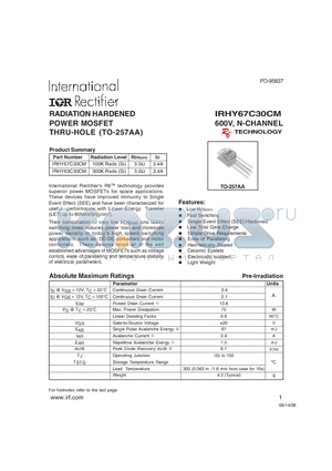 IRHY63C30CM datasheet - RADIATION HARDENED POWER MOSFET THRU-HOLE (TO-257AA)