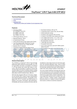 HT45R37_10 datasheet - TinyPower C/R-F Type 8-Bit OTP MCU