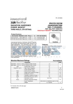 IRHY93130CM datasheet - RADIATION HARDENED POWER MOSFET THRU-HOLE (TO-257AA)