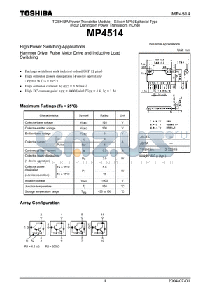 MP4514 datasheet - High Power Switching Applications Hammer Drive, Pulse Motor Drive and Inductive Load Switching