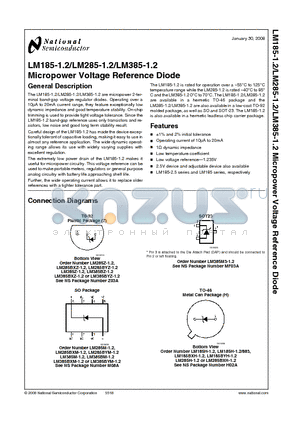 LM185H-1.2/883 datasheet - Micropower Voltage Reference Diode