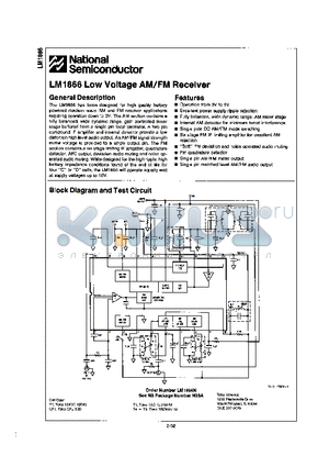 LM1866N datasheet - LOW VOLTAGE AM/FM RECEIVER
