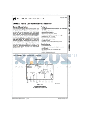 LM1872 datasheet - Radio Control Receiver/Decoder