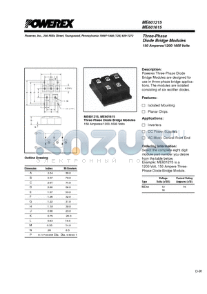 ME601215 datasheet - Three-Phase Diode Bridge Modules (150 Amperes/1200-1600 Volts)