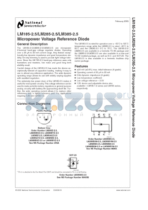 LM185H-2.5/883 datasheet - Micropower Voltage Reference Diode