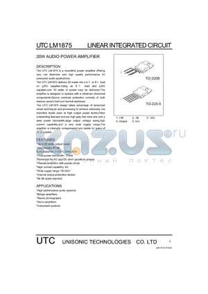 LM1875 datasheet - 20W AUDIO POWER AMPLIFIER