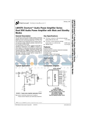 LM1876 datasheet - Overture Audio Power Amplifier Series Dual 20W Audio Power Amplifier with Mute and Standby Modes