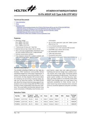 HT46R02 datasheet - 10-Pin MSOP A/D Type 8-Bit OTP MCU