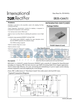 IRIS-G6651 datasheet - IRIS-G6651 is a hybrid IC consists from power MOSFET and a controller IC