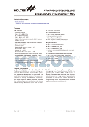 HT46R065_12 datasheet - Enhanced A/D Type 8-Bit OTP MCU