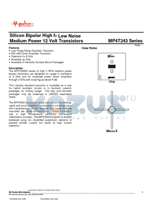 MP4T243 datasheet - Silicon Bipolar High fT Low Noise Medium Power 12 Volt Transistors