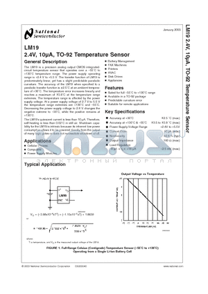 LM19 datasheet - 2.4V, 10uA, TO-92 Temperature Sensor