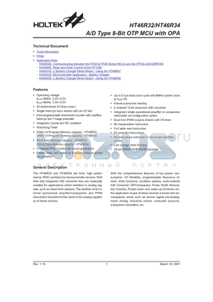 HT46R34 datasheet - A/D Type 8-Bit OTP MCU with OPA