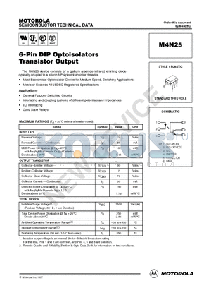 M4N25 datasheet - 6-Pin DIP Optoisolators Transistor Output