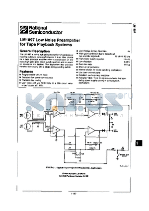 LM1897 datasheet - Low Noise PREAMPLIFIER FOR TAPE PLAYBACK SYSTEMS//7 WATT AUDIO POWER AMPLIFIER