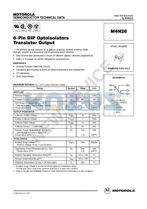 M4N26 datasheet - 6-Pin DIP Optoisolators Transistor Output