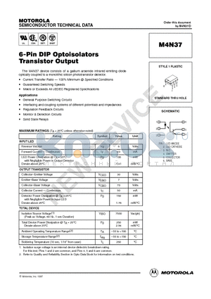 M4N37 datasheet - 6-Pin DIP Optoisolators Transistor Output