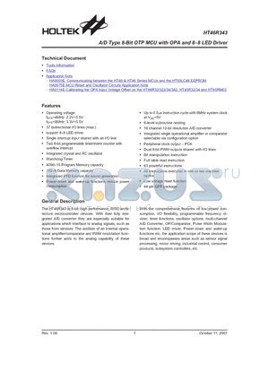 HT46R343 datasheet - A/D Type 8-Bit OTP MCU with OPA and 8x8 LED Driver