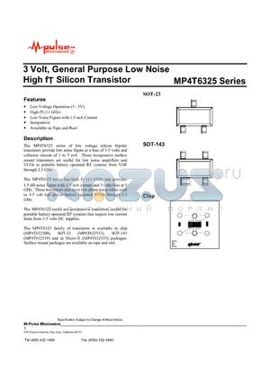 MP4T632533 datasheet - 3 Volt, General Purpose Low Noise High fT Silicon Transistor