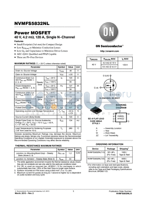 NVMFS5832NLT1G datasheet - Power MOSFET 40 V, 4.2 m, 120 A, Single N.Channel