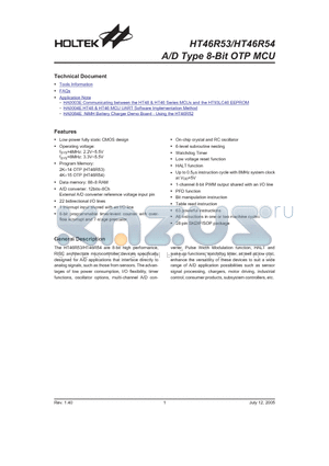 HT46R54 datasheet - A/D Type 8-Bit OTP MCU