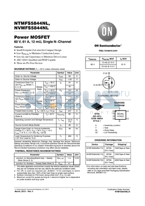 NVMFS5844NL datasheet - Power MOSFET 60 V, 61 A, 12 m, Single N.Channel