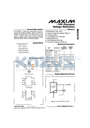 MAX674CSA datasheet - 10V Precision Voltage Reference