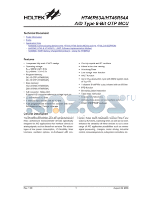 HT46R54A datasheet - A/D Type 8-Bit OTP MCU