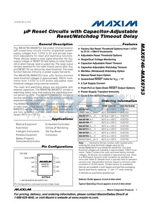 MAX6750 datasheet - uP Reset Circuits with Capacitor-Adjustable Reset/Watchdog Timeout Delay