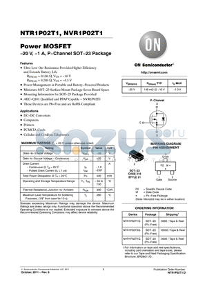 NVR1P02T1 datasheet - 20 V, 1 A, PChannel SOT23 Package