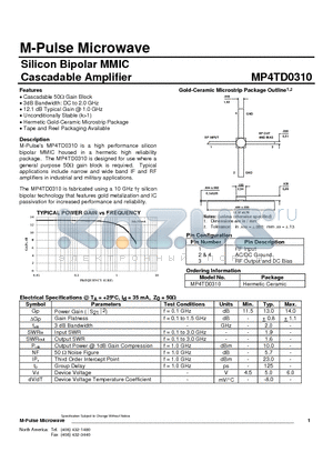 MP4TD0310 datasheet - Silicon Bipolar MMIC Cascadable Amplifier